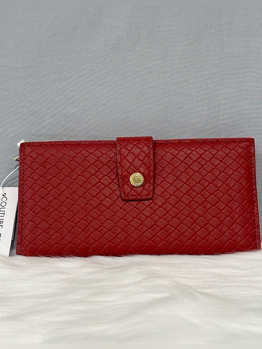 Red Woven Faux Leather Long Wallet